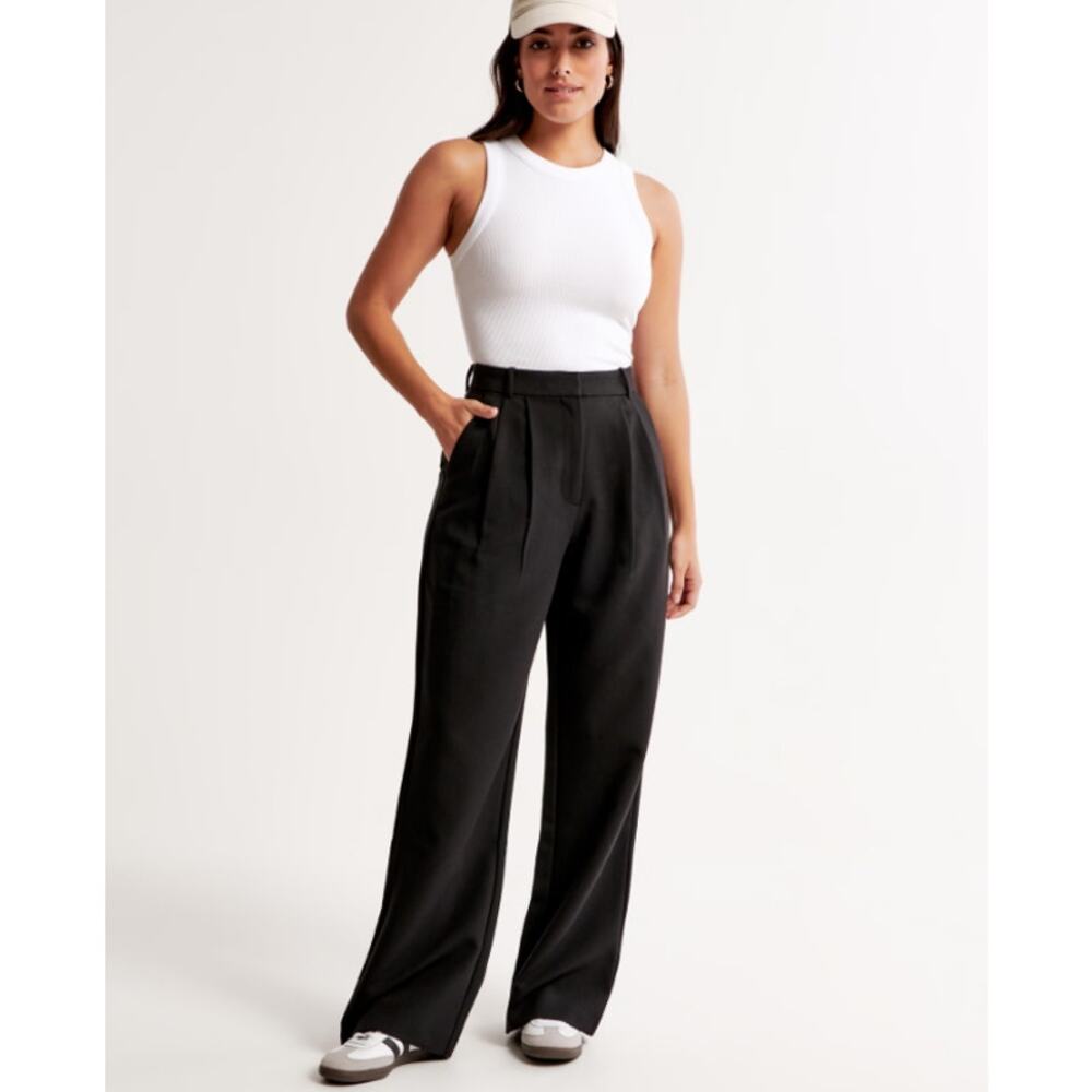 Abercrombie & Fitch Curve Love Sloane Tailored Wide Leg Pant Black Size 29 NWT